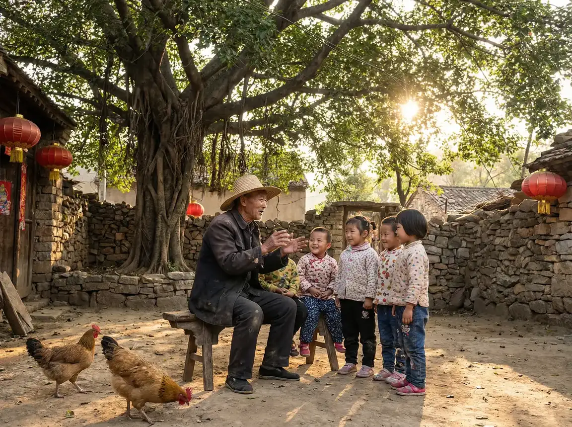 老人在大榕树下给孩子们讲故事 - 火影忍者428集 乡村记忆